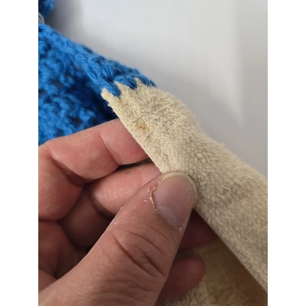 VTG Mushroom RAB Blue Crochet Hanging Dish Towel READ